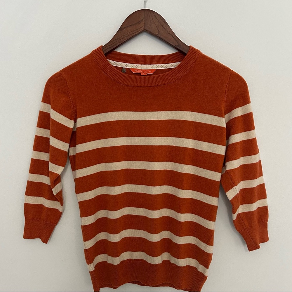 Modcloth Orange and Cream Striped Sweater